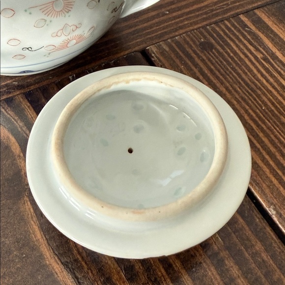 Elegant Floral Teapot with Blue and Orange Accents - Picture 5 of 7